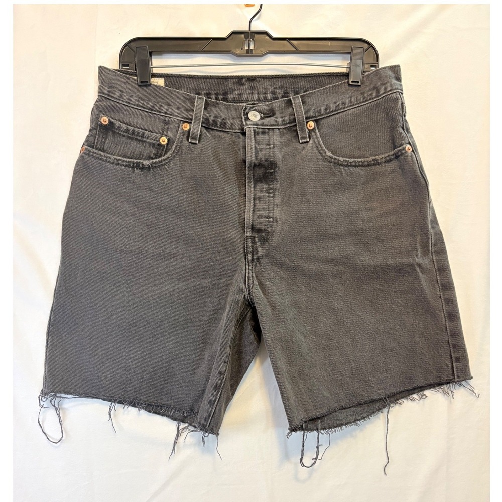 Levi's Jean Shorts Women 30 Gray Black 501 90s Cut Off Raw Hem Denim Button Fly